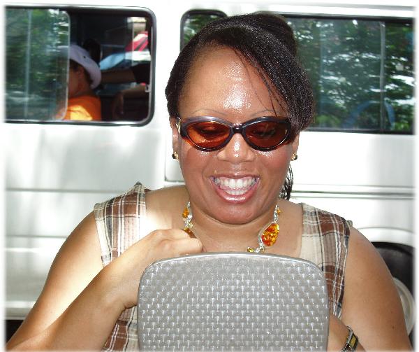 Reunion-Barbados Stacy Tries on Necklace-1